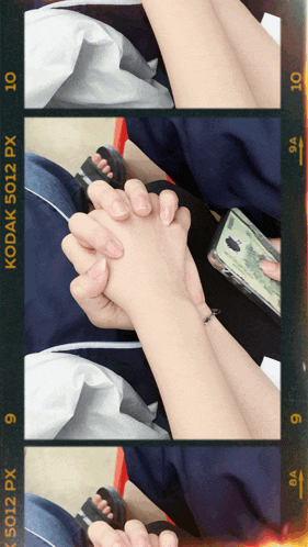 a kodak 5012 px film strip shows a person holding another person 's hand