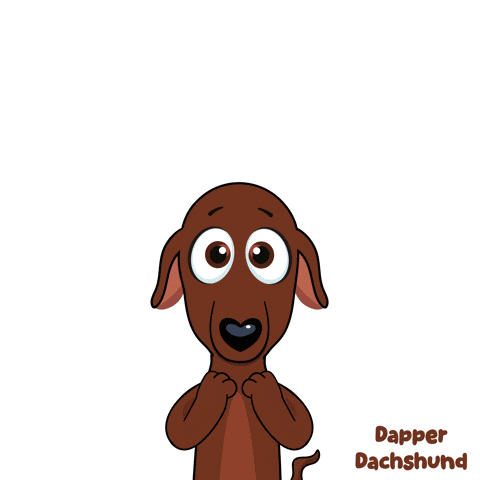 a cartoon of a dachshund with a yes sign above him