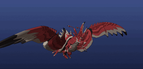 a red and white dragon with a blue background