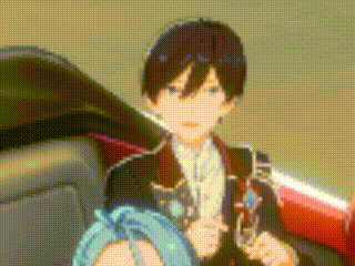 a man in a suit and tie is sitting on a couch holding a sword .