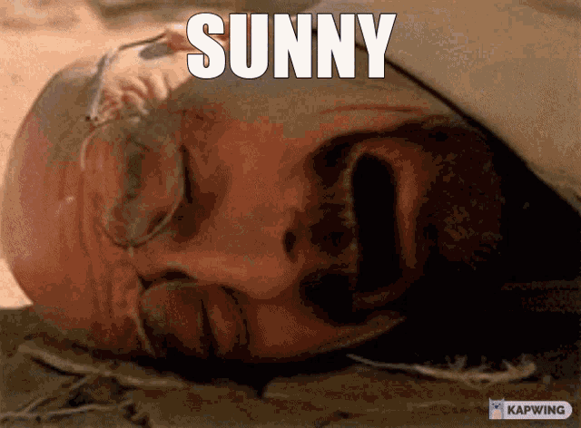 a man is laying on the ground with the word sunny above his head