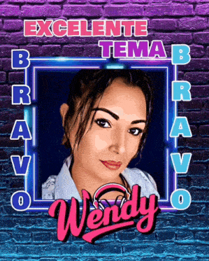 a poster for wendy shows a woman in front of a purple brick wall