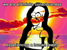 a cartoon of homer simpson says we are all infinite consciousness