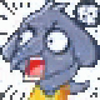 a pixel art drawing of a dog with a surprised look on his face .
