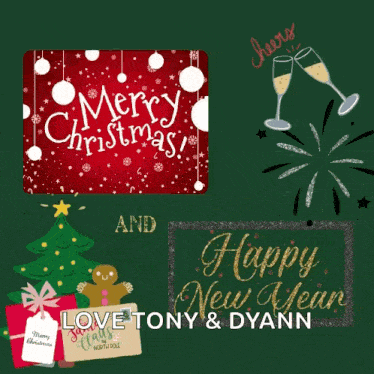 a merry christmas and happy new year greeting card by love tony and dyann