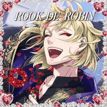 a picture of rook de robin surrounded by hearts and flowers