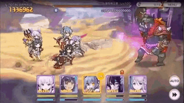 a group of anime characters are fighting a monster in a game .