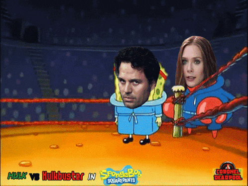 hulk vs hulkbuster in spongebob squarepants is shown in a cartoon