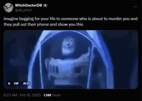 a tweet from witchdoctordb shows a picture of buzz lightyear