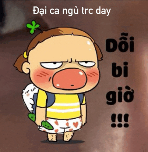 a cartoon of a girl holding a cucumber with the words dai ca ngu trc day