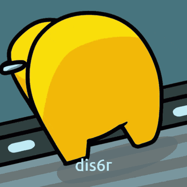 a yellow among us character with the letters dis6r below it