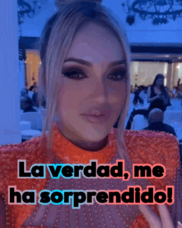 a woman in a red dress with the words la verdad me ha sorprendido