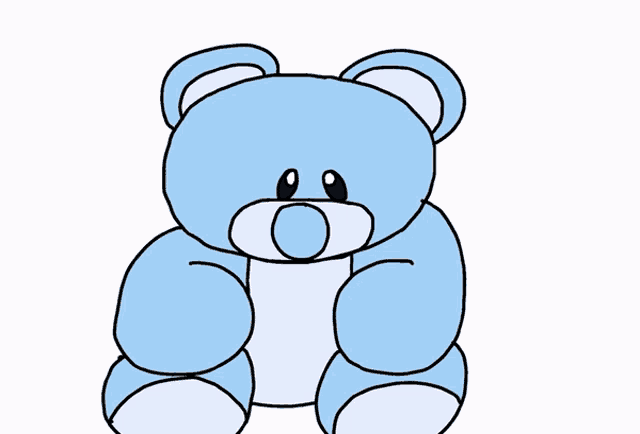 a drawing of a blue teddy bear next to a real teddy bear on a white background