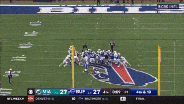 a cbs nfl broadcast of a football game between the miami dolphins and baltimore bills