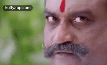 a man with a mustache and a red bindi on his forehead .