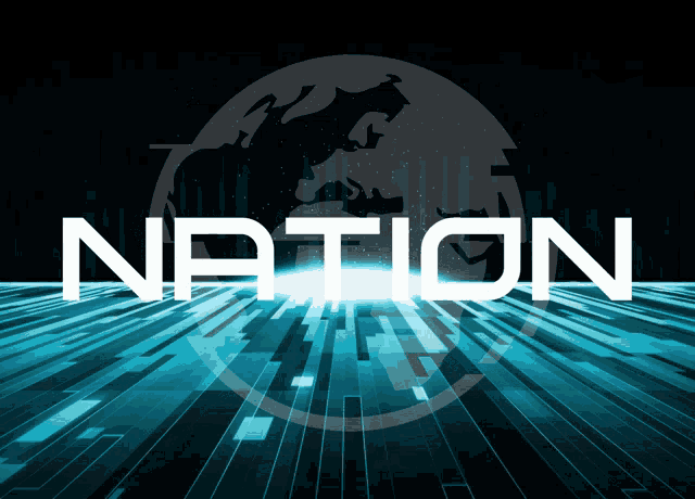 the word nation is on a blue background with a globe in the background