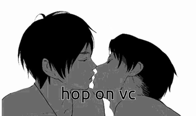 a black and white drawing of two men kissing with the words hop-on vc below them