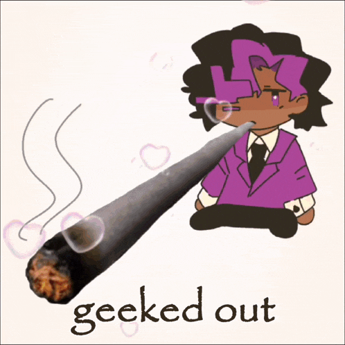 a cartoon of a man smoking a cigarette with the words " geeked out " below it
