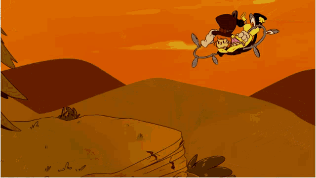 a cartoon drawing of a man falling off a rock