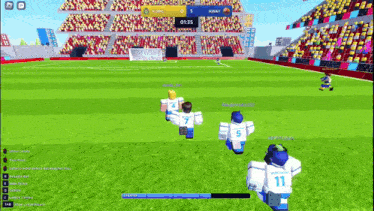 a soccer game is being played in a stadium with a score of 1 to 0 .