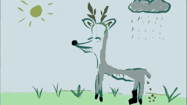 a child 's drawing of a deer standing in a field