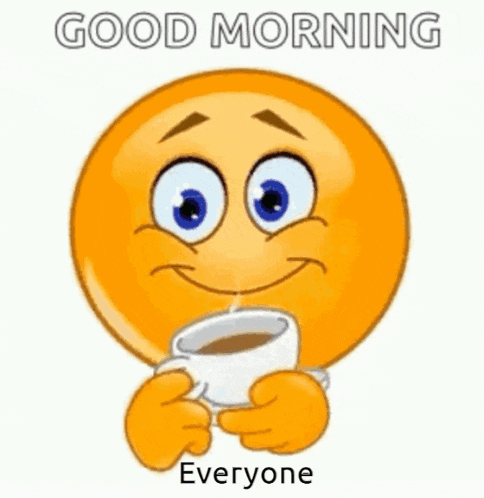 a smiley face is holding a cup of coffee .