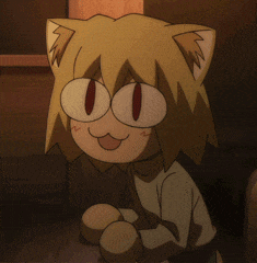 a close up of a cartoon character with a cat 's ears