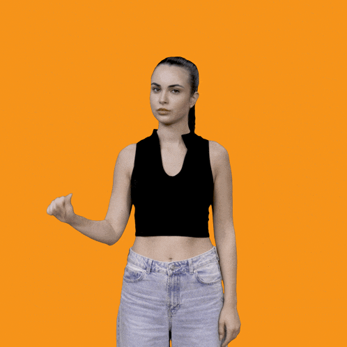 a woman is giving a thumbs down sign with the words buy regret behind her