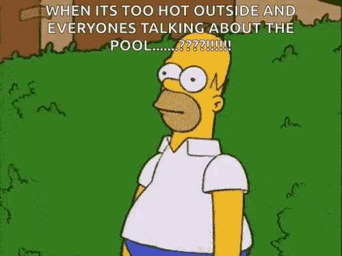 homer simpson from the simpsons is standing in front of a pool .
