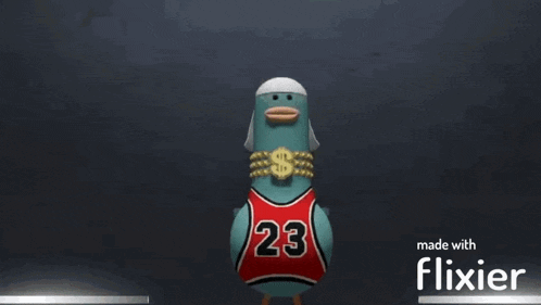 a cartoon pigeon wearing a number 23 jersey