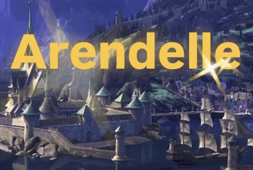 an advertisement for arendelle shows a castle and boats