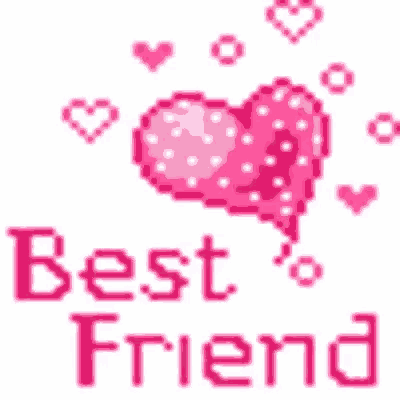 a pixel art of a pink heart with the words best friend written below it