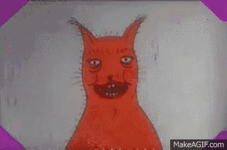 a drawing of a red cat with a big smile