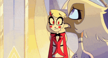 a cartoon character is standing next to a bird and making a funny face