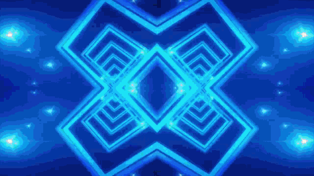 a blue background with a kaleidoscope of squares and arrows