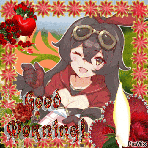 a picture of a girl with a candle and the words good morning on it