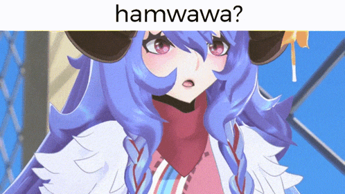 a picture of a girl with blue hair and the words hamwawa