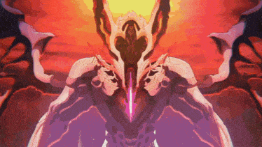 a drawing of a demon with wings and a red light coming out of its mouth
