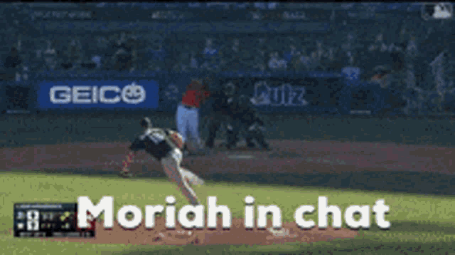 a picture of a baseball game with the words " moriah in chat " on the bottom