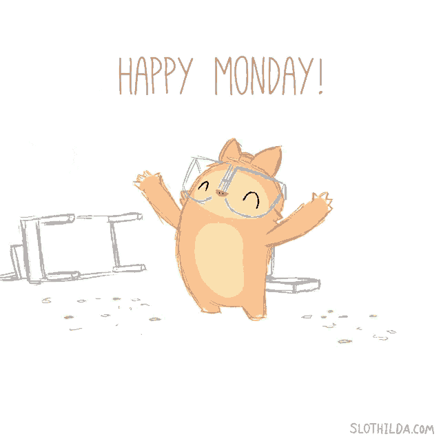 a drawing of a sloth with the words happy monday written above it