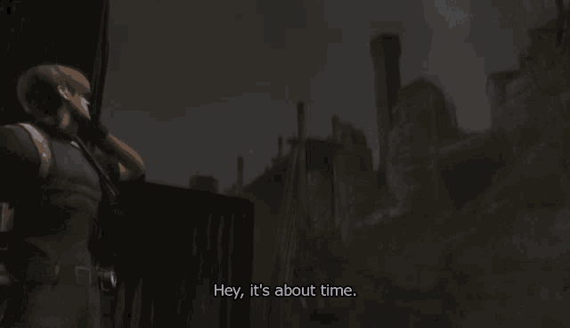 a video game screen shows a man talking about time