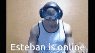 a man wearing headphones and a headband with the words esteban is online below him