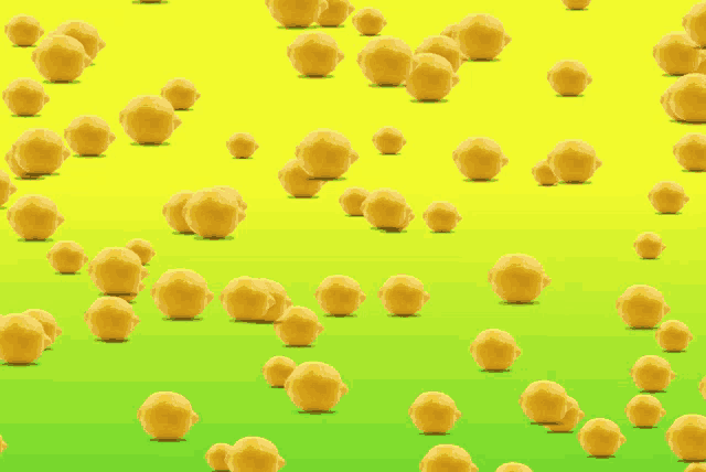 a bunch of yellow balls are on a green and yellow background