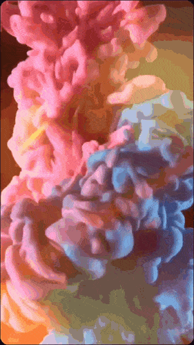 a painting of pink and blue smoke coming out of a container