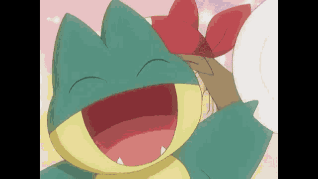 a close up of a cartoon character laughing with his mouth open