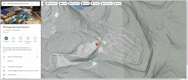a google map of montage mountain resorts shows the location of the hotel