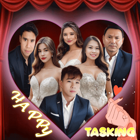 a group of people in a heart shaped frame with the words happy tasking