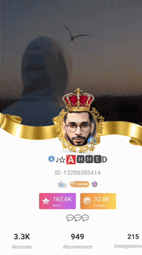 a picture of a man with a crown on his head and the name ahmed