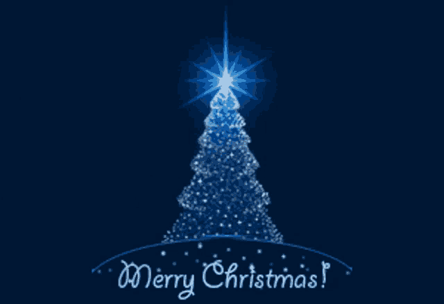a blue christmas tree with the words merry christmas on the bottom