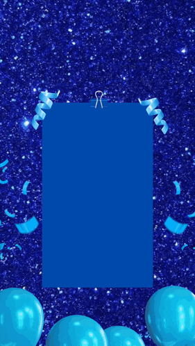a blue paper clip is surrounded by blue balloons and blue confetti .